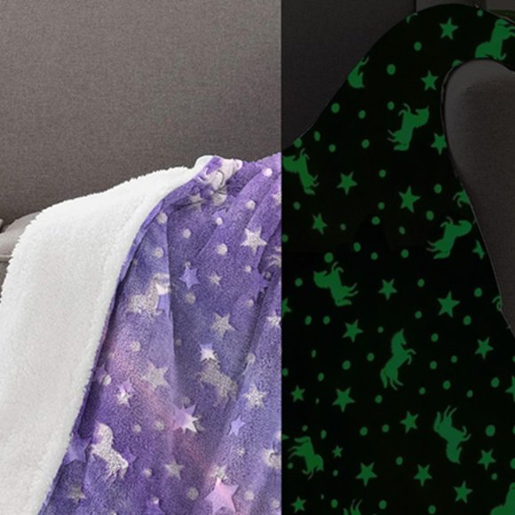 Glow in the Dark Unicorn Fluffy Sherpa Soft Warm Blanket| Purple - Picture 3 of 4